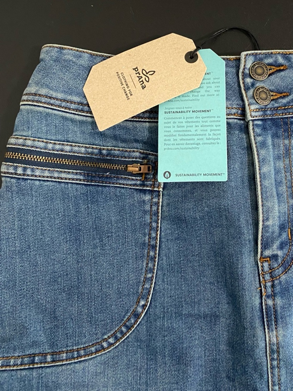 Prana New Organic Cotton Stretch Denim Cargo Mini Skirt Size 6 Medium Blue - Picture 4 of 11